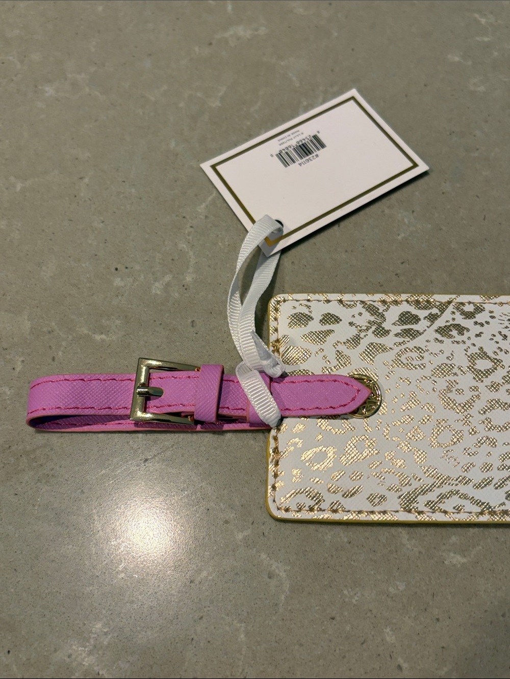 Lilly Pulitzer Cream and Gold Leopard Luggage Tag with Pink Strap - Picture 6 of 6